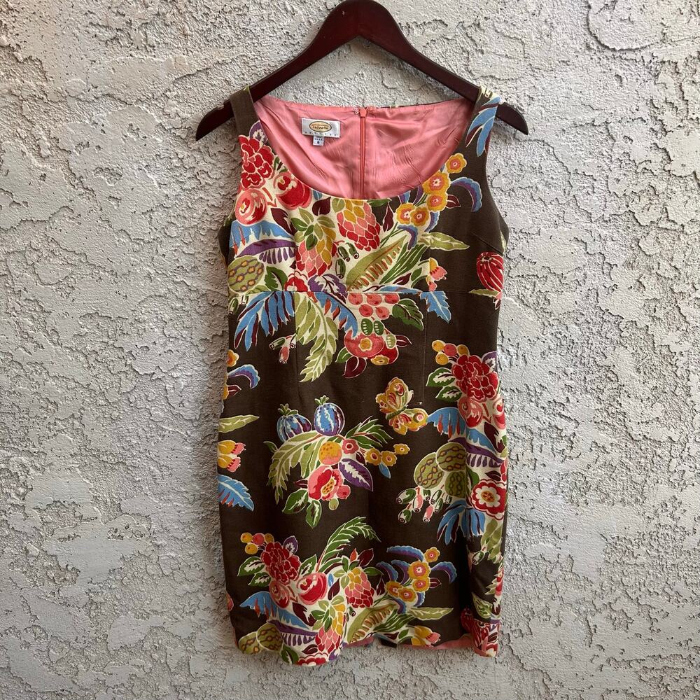 Vintage Talbots Mod Style Brown Floral Print Shift Dress Size 6